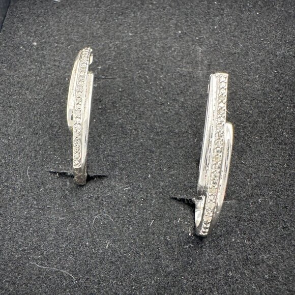 Natural Diamond Loop Hoop Earrings - Picture 6 of 15